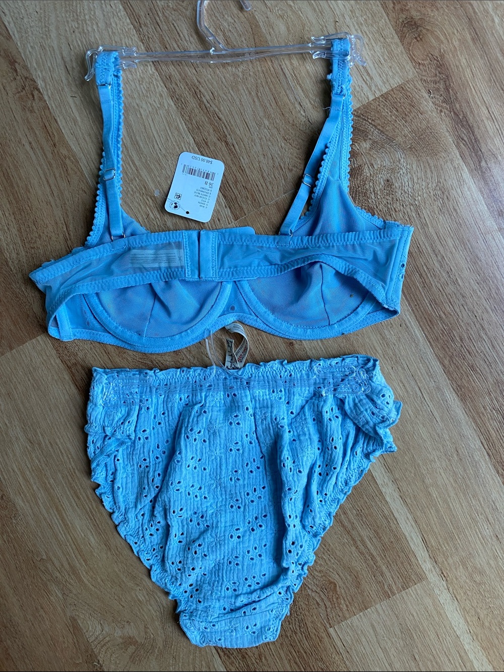 Intimately Free People Eyelet bra and panty set Set Clear Sky Misty blue NWT - Picture 2 of 3